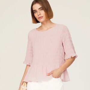 Jason Wu‎ Pink Smocked Chiffon Top Women’s Size 6 Short Sleeve Lightweight